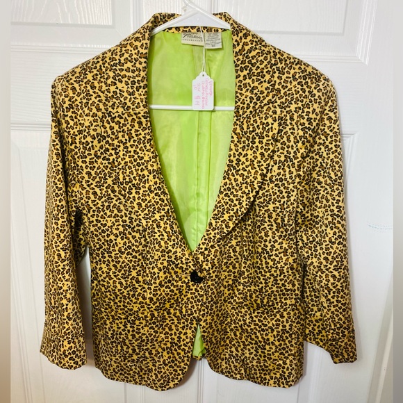 Grigio Forlire Vintage Y2K cropped cheetah blazer with green lining size ten - Picture 1 of 6